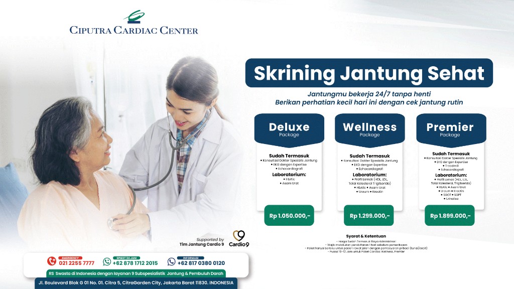 Promo Skrining Jantung Sehat – Paket Deluxe Wellness Premier di Ciputra Cardiac Center